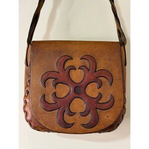 Vintage Tooled Leather Shoulder Saddle Bag Rustic Boho Hippy Hand Made Purse